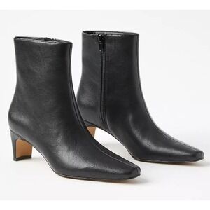 Loft Womens Black Faux Leather Square Toe Kitten Heel Ankle Boots Size 8.5M